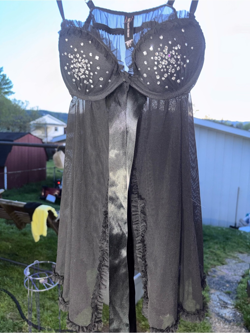 Victoria's Secret Black Embellished Sheer Babydoll